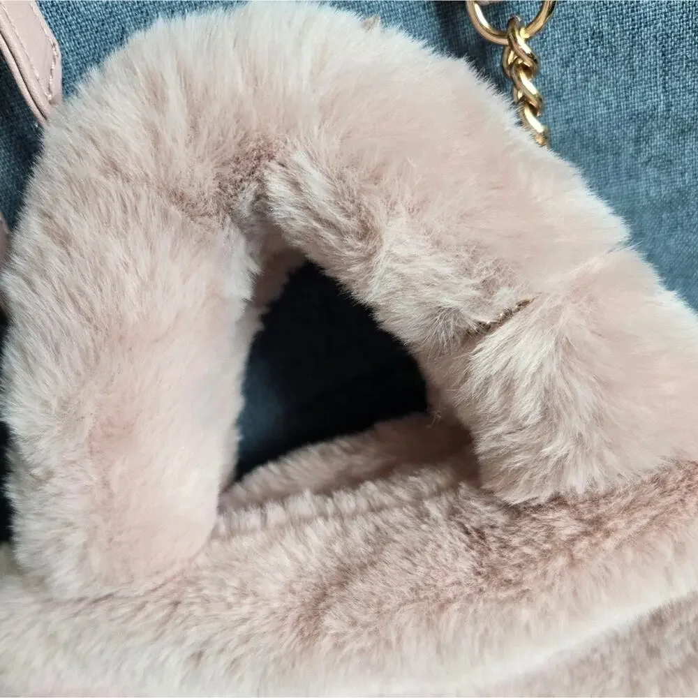 Juicy Couture Faux Fur Fluffy Mini Tote Handbag Dusty Blush Pink Y2K - Picture 4 of 14